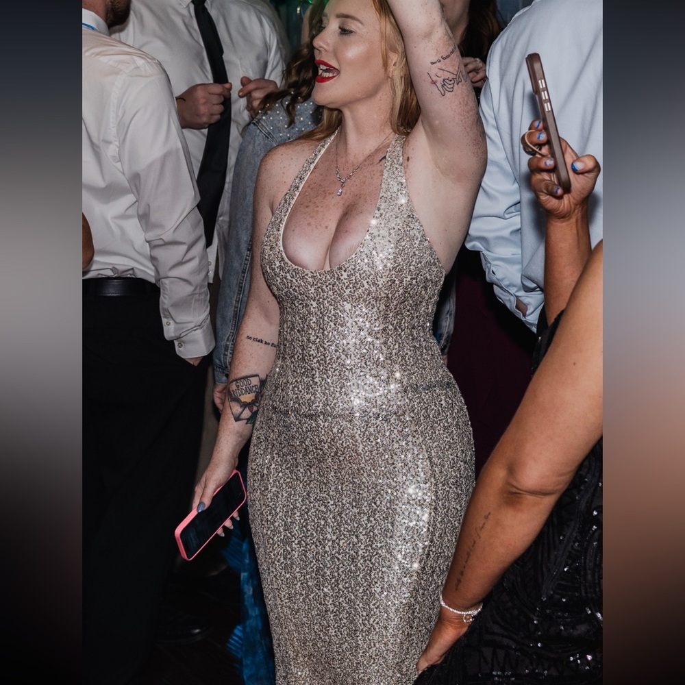 Elegant Silver Sequin Halter Dress